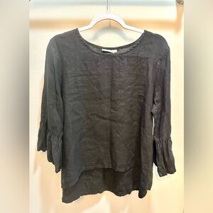 Bryn Walker Black Linen Top Size Small with Bell Sleeves